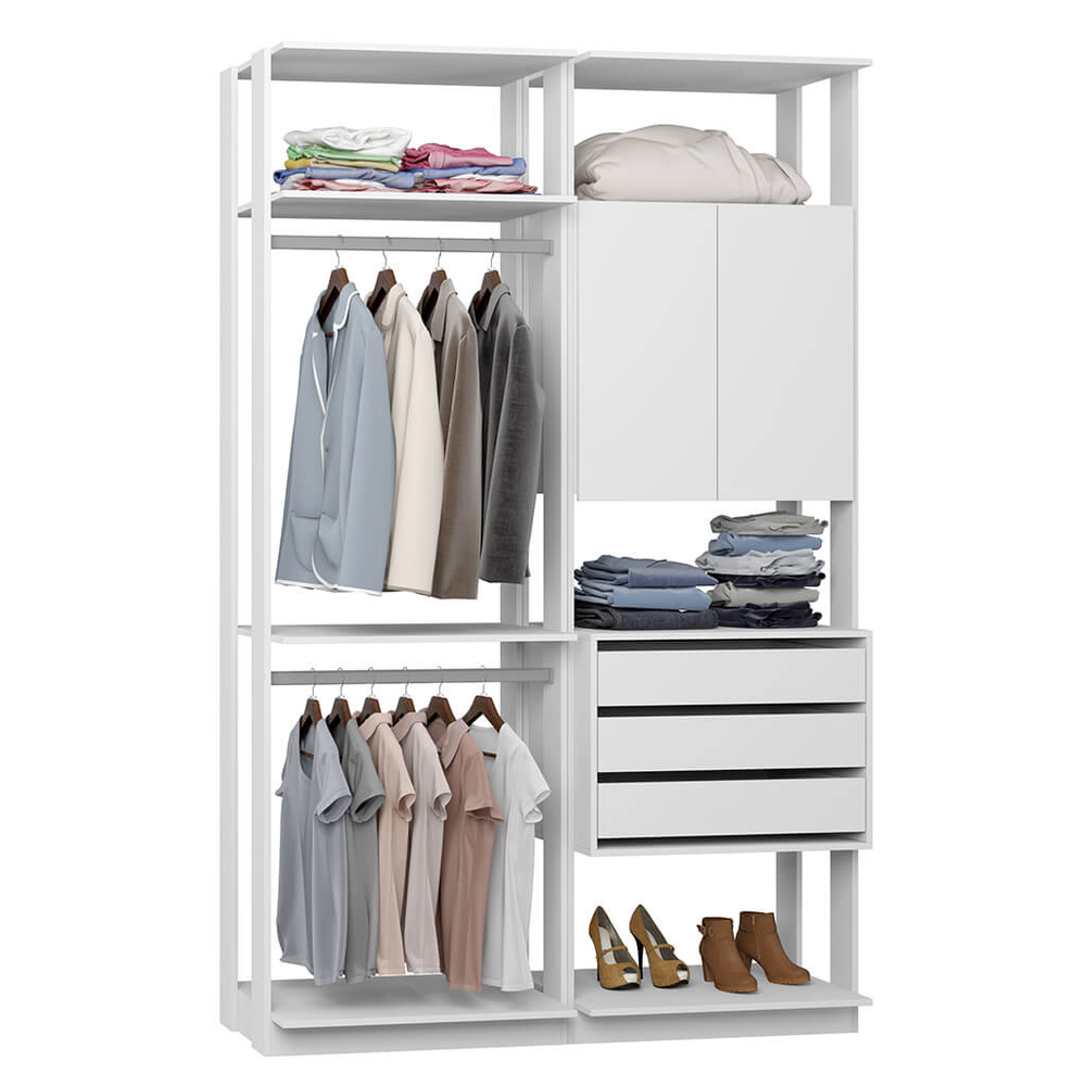 Closet com Armário 3 Gavetas 2 Cabides Branco Lilies Móveis