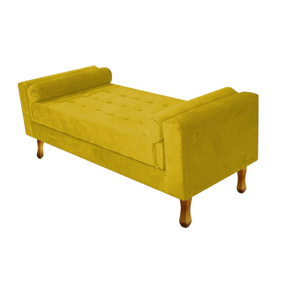 Recamier Baú Félix Solteiro 120cm Suede Amarelo - Amarena Móveis