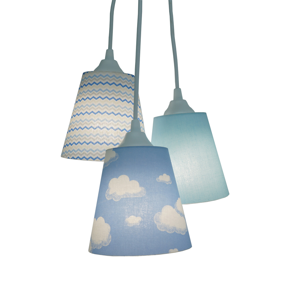 Lustre Pendente Infantil Nuvens e Zig Zag Azul e Branco