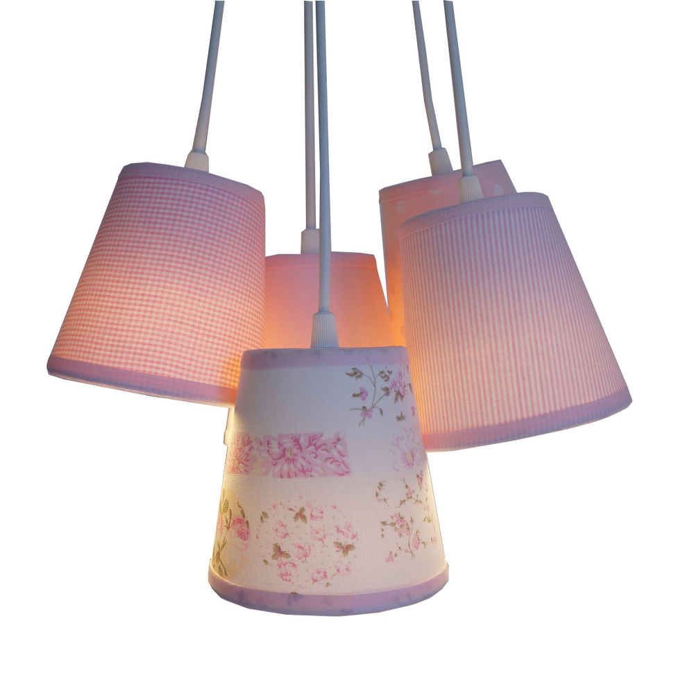 Lustre Pendente Patchwork Floral Menina Rosa e Branco