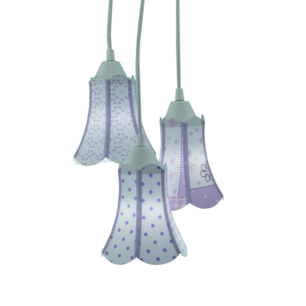 Lustre Pendente Luminária Paris com Estampas Lilás e Branco