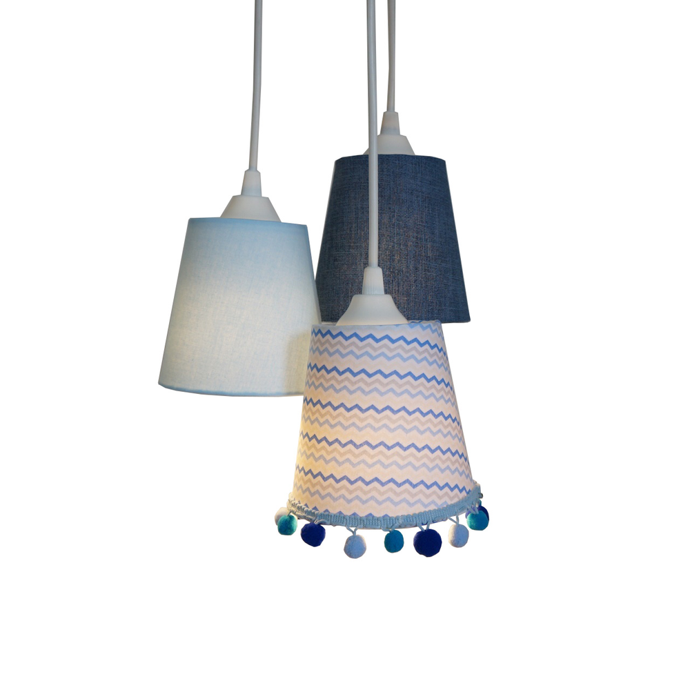 Lustre Pendente Menino Cacho Pompom Tons de Azul