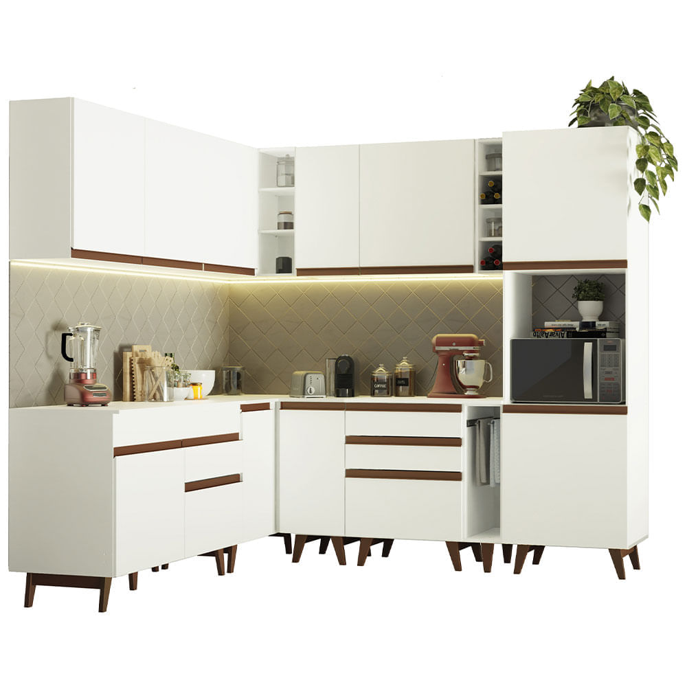 Cozinha Completa de Canto Madesa Reims 437001 com Armário e Balcão - Branco