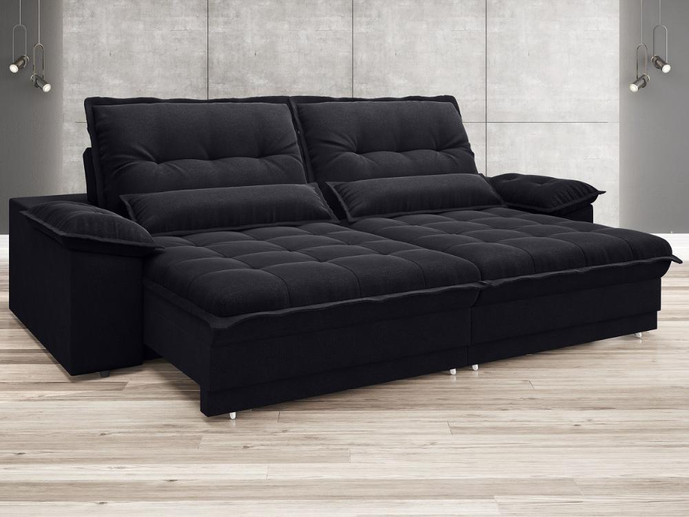 Sofa Bergamo 2,50m Assento Retratil e Reclinavel Velosuede Preto - NETSOFAS