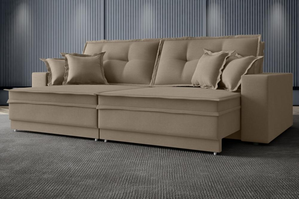 Sofá Palermo 2,20m Retrátil e Reclinável Velosuede Capuccino - NETSOFAS