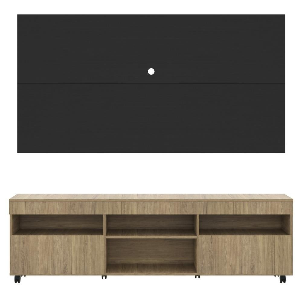 Rack com Painel e Suporte TV 65" com Rodízios e 2 portas Londres Multimóveis Rustic/Preto