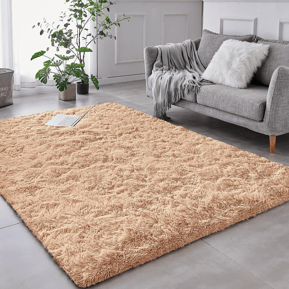 Tapete Pelo Alto Felpudo Macio Anti Derrapante Anti Alérgico Bege - 100 x 120 cm Tapete para Sala e Quarto