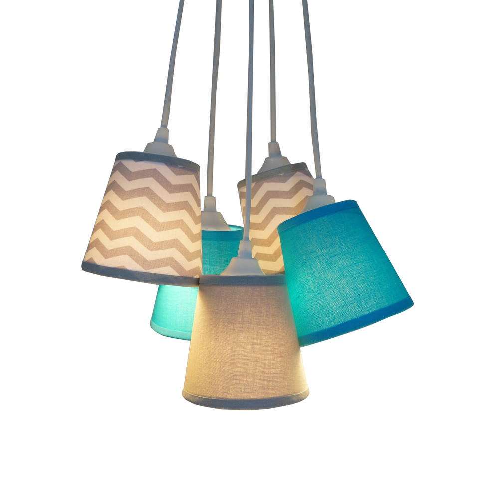 Lustre Pendente Bebê Chevron Cinza e Azul Céu