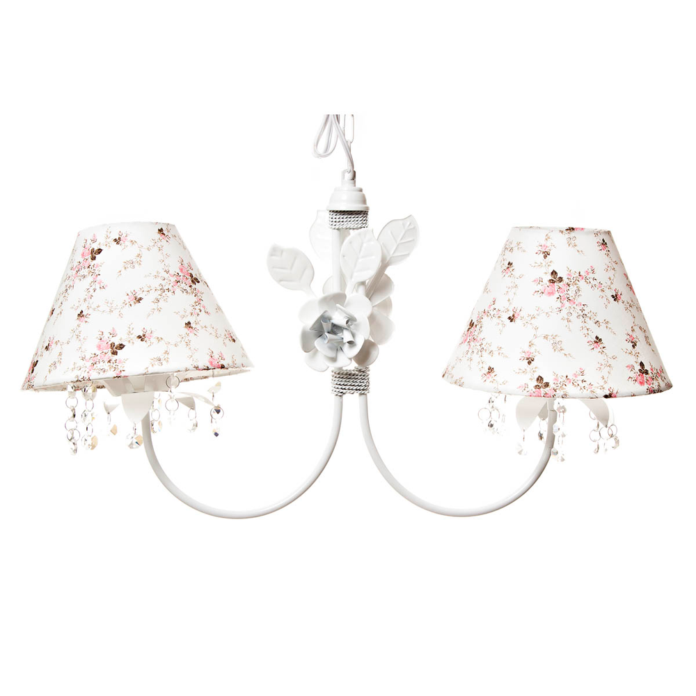 Lustre 2L Primavera Cristais 2 Flores G Branco Quarto Bebê Infantil Menina