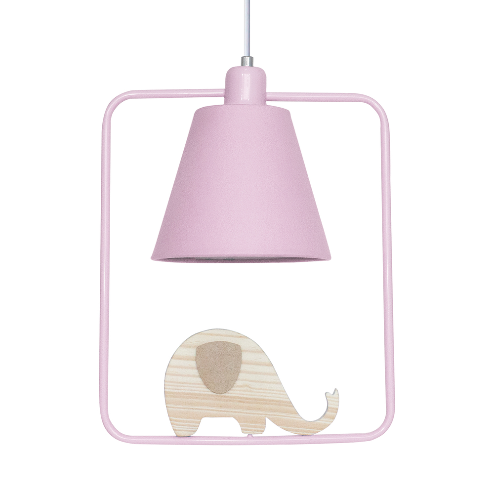 Pendente Geométrico Retângulo Elefante Rosa Quarto Bebê Infantil Menina