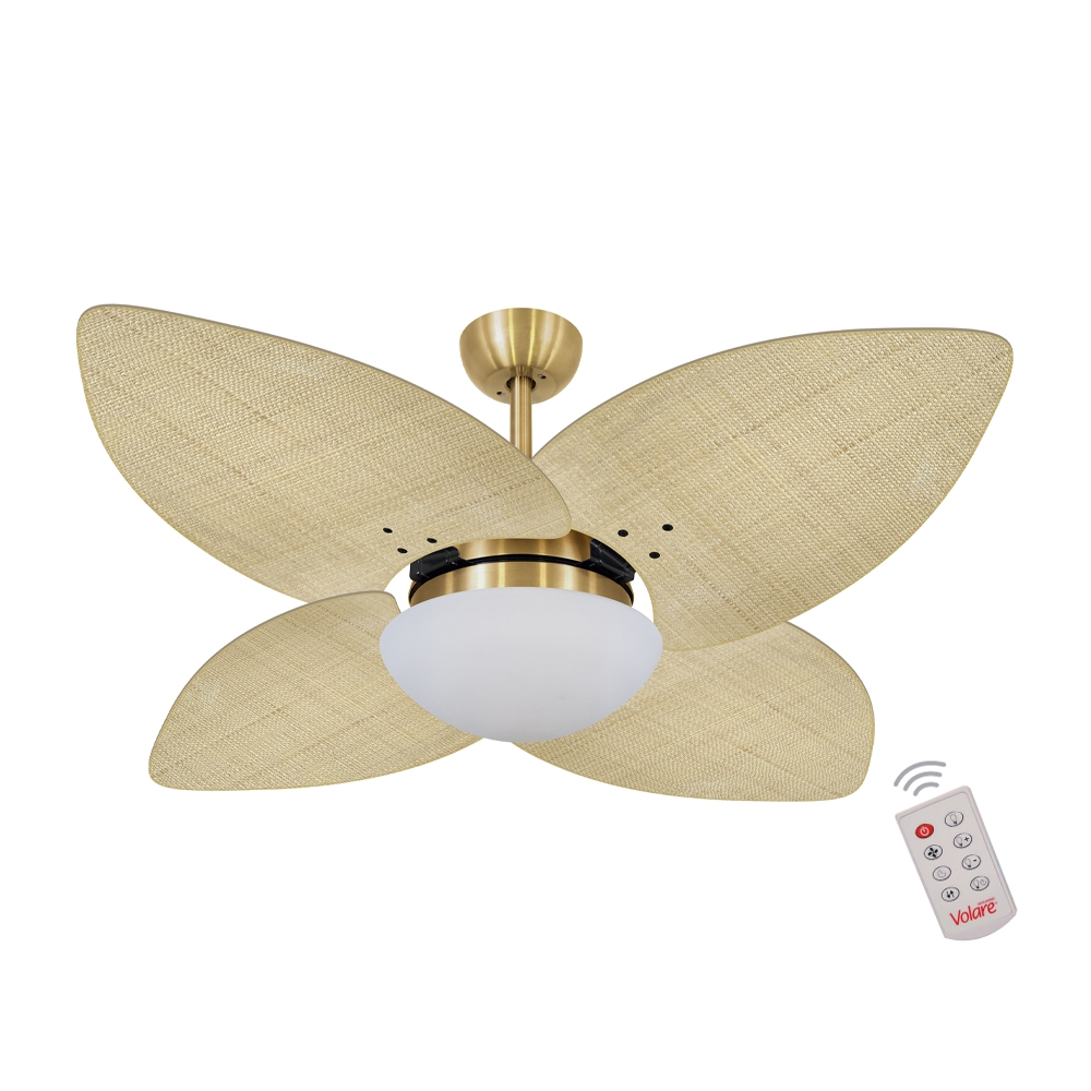 Ventilador de Teto Dormamu Dourado 4 Pás Palmae Natural 127V com Controle