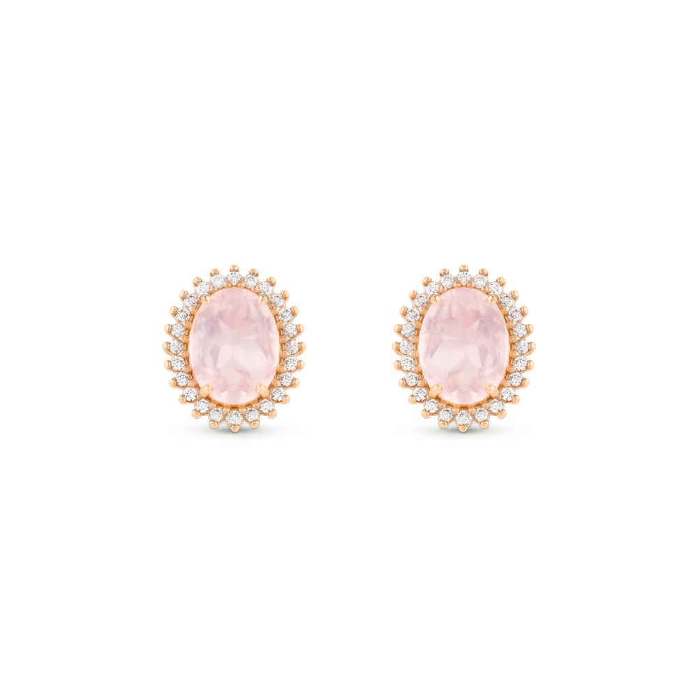 Brinco Alvorada em Ouro Rosé 18k com Quartzo Rosa e Diamantes