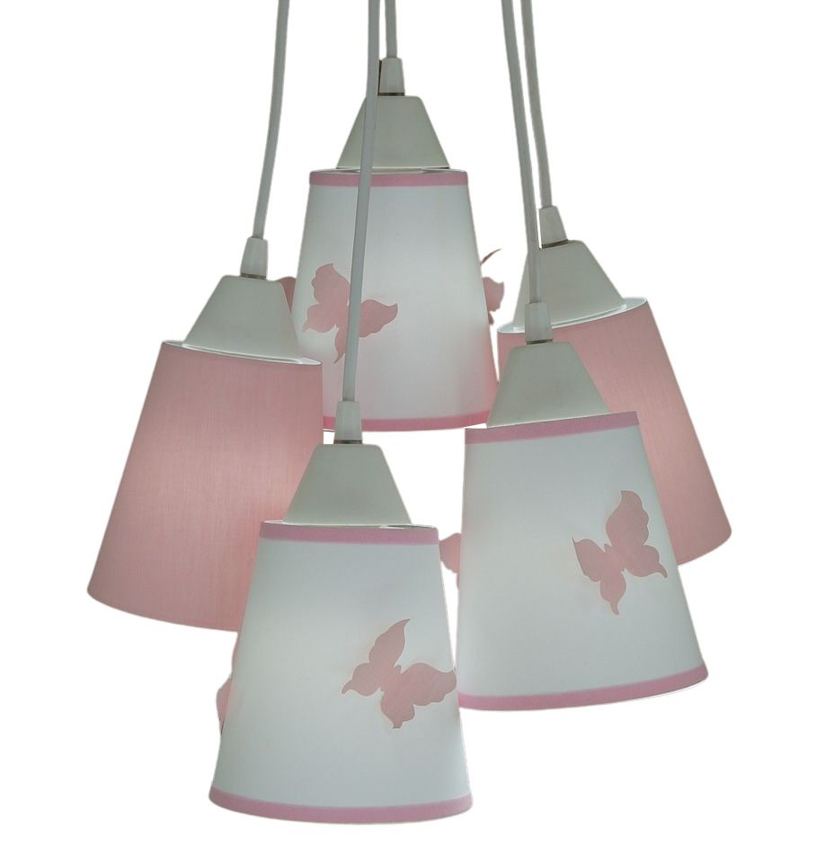 Lustre Pendente Borboletas Rosa e Branco Bivolt