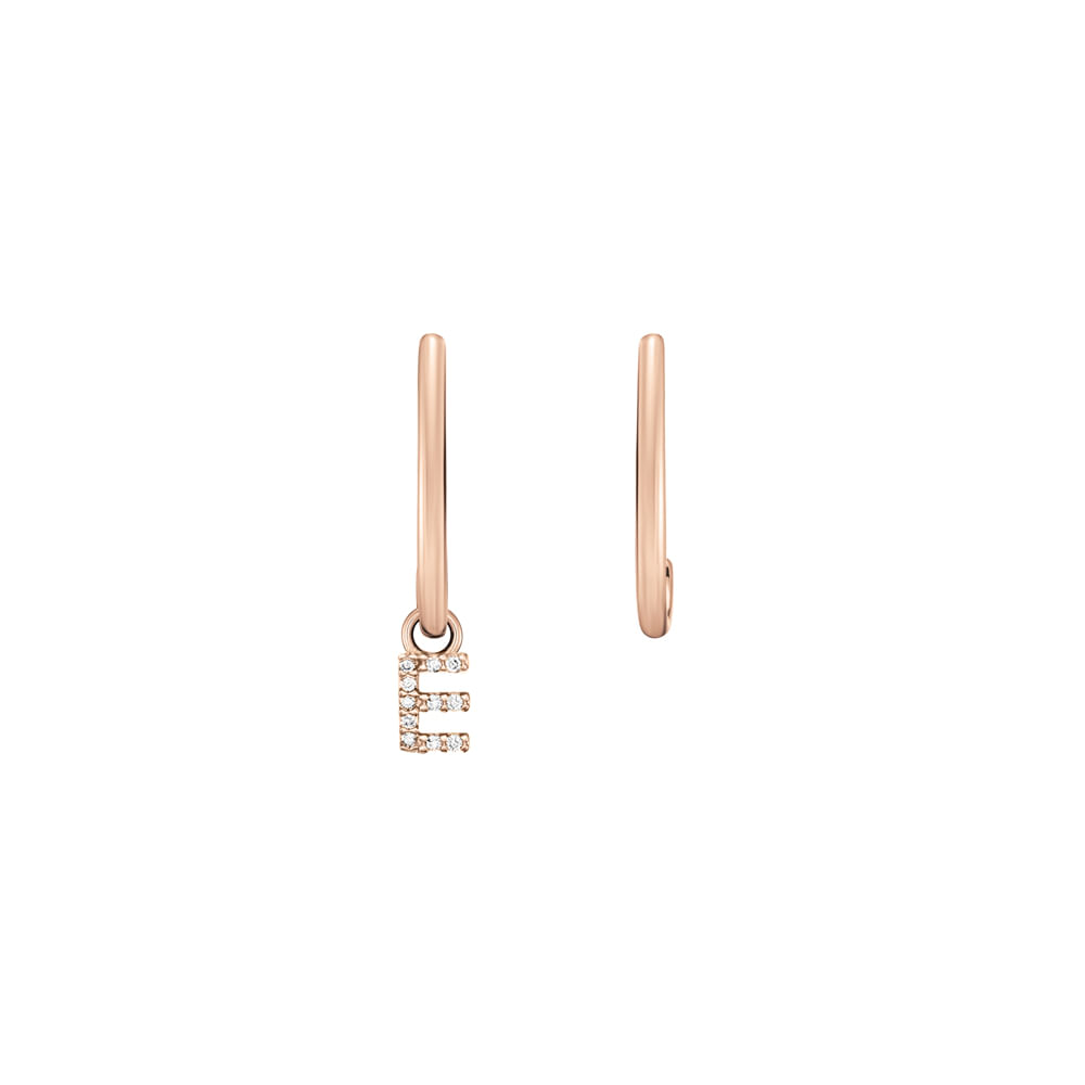 Brinco Letra E em Ouro Rosé 18k com Diamantes