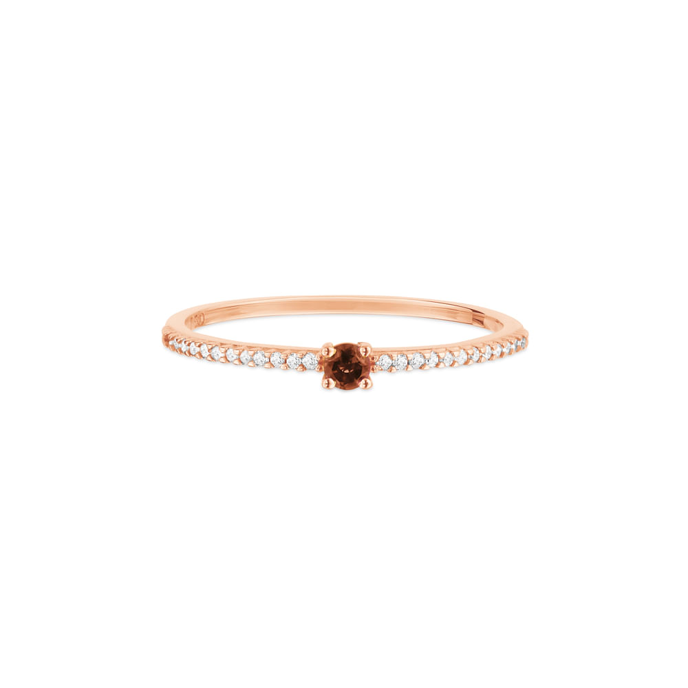 Anel Cores em Ouro Rosé 18k com Quartzo Fumê e Diamantes