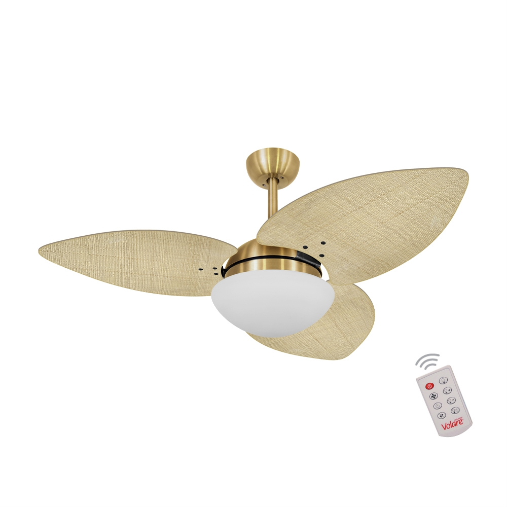 Ventilador de Teto Kovalski Dourado 3 Pás Palmae Natural 127V com Controle