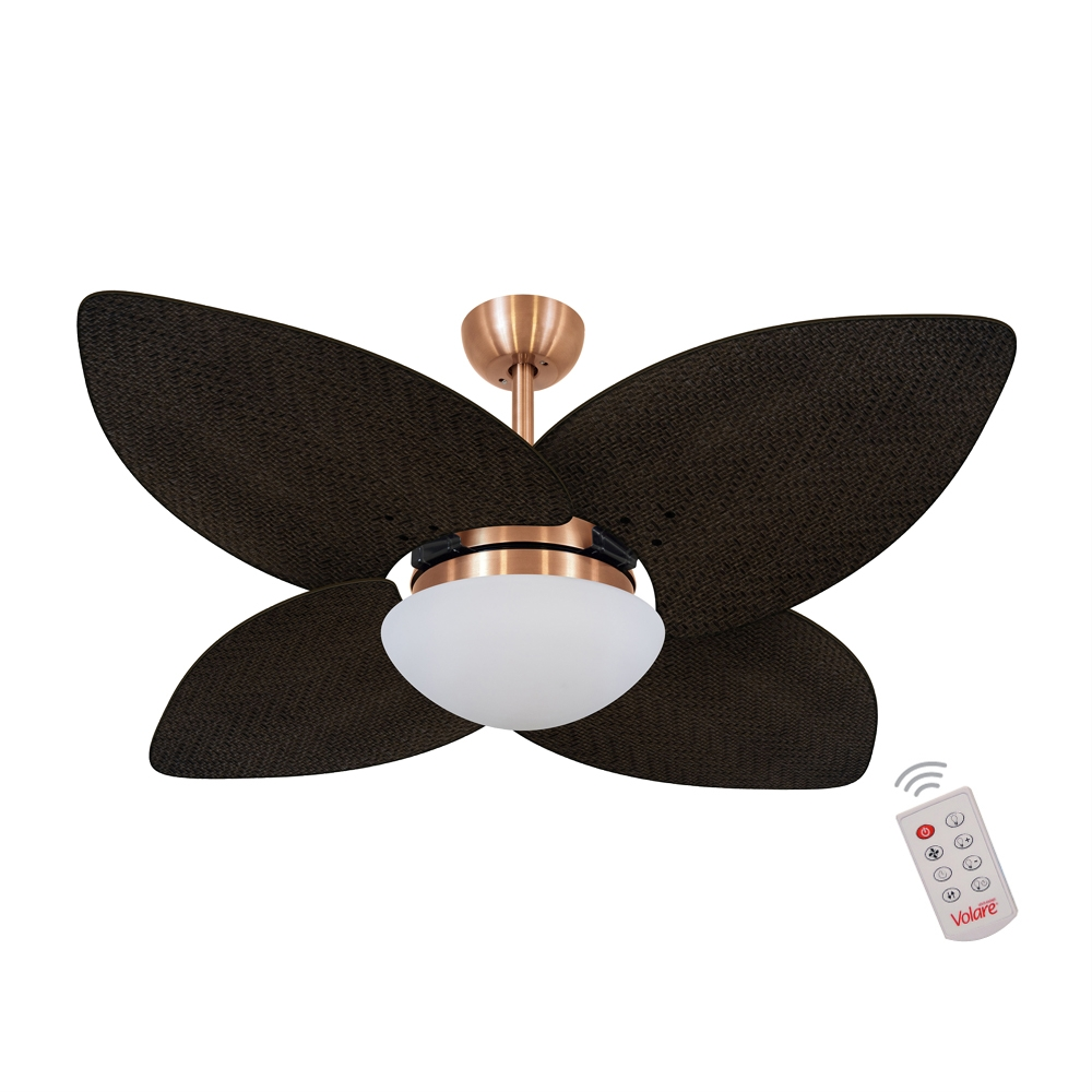 Ventilador de Teto Dormamu Cobre 4 Pás Palmae Tabaco 220V com Controle