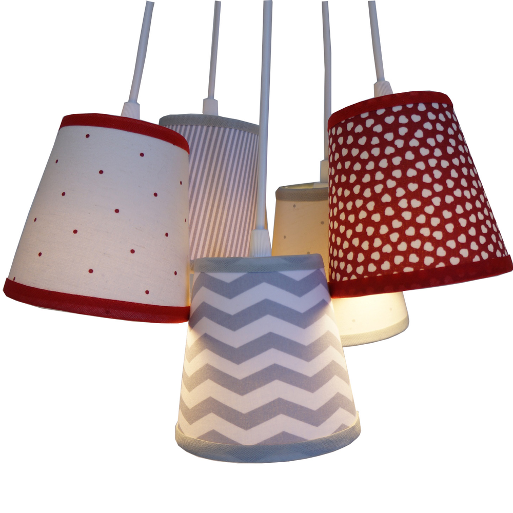 Lustre Pendente Bebê Chevron Cinza e Vermelho