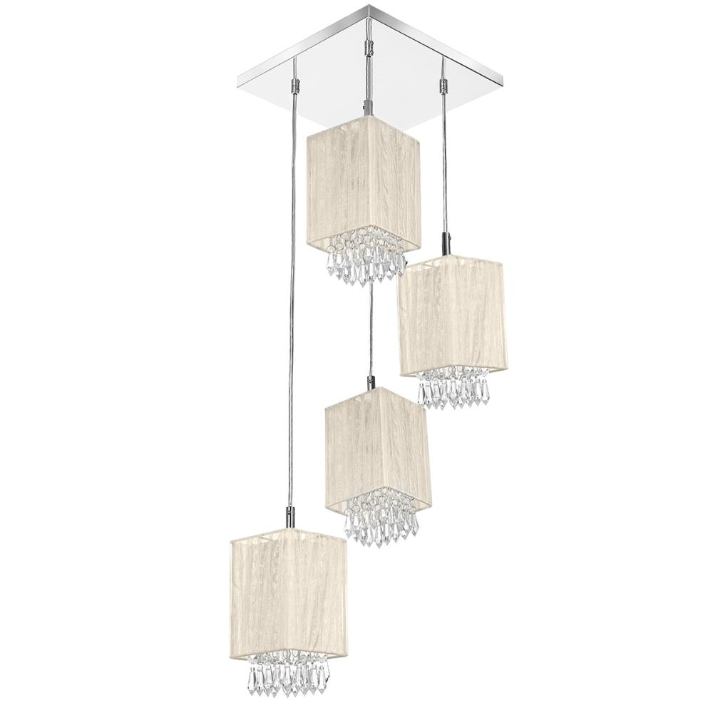 Lustre Pendente Quadclear Organza Quadrado Bege Magnífico