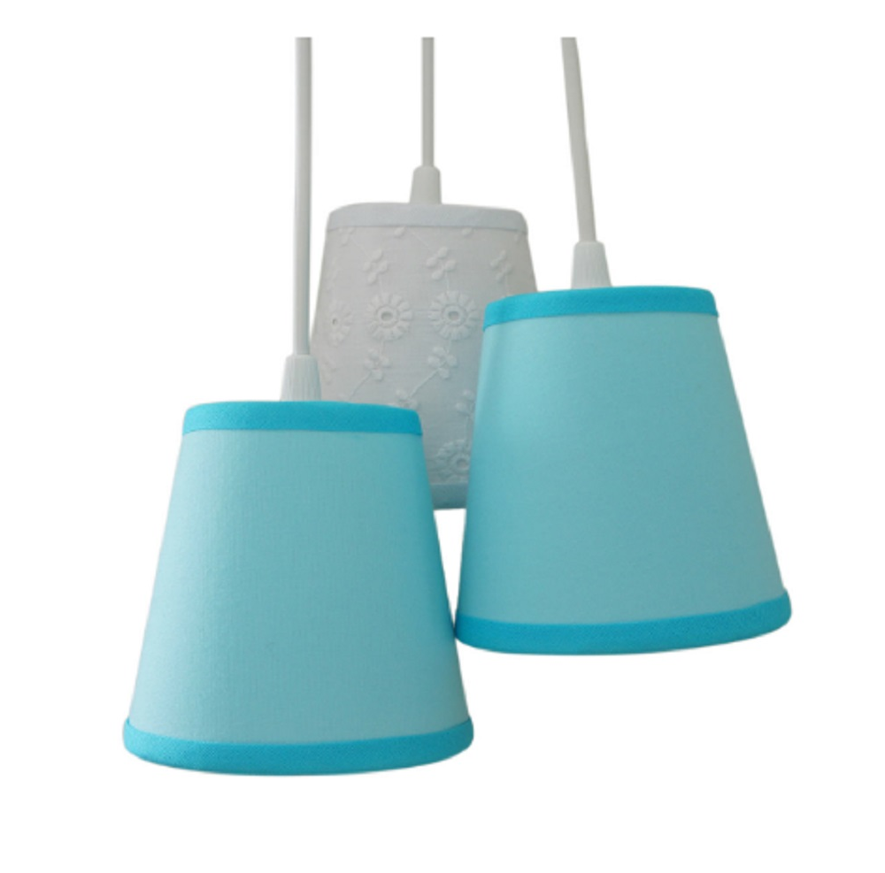 Lustre Pendente Baby Triplo Azul e Renda