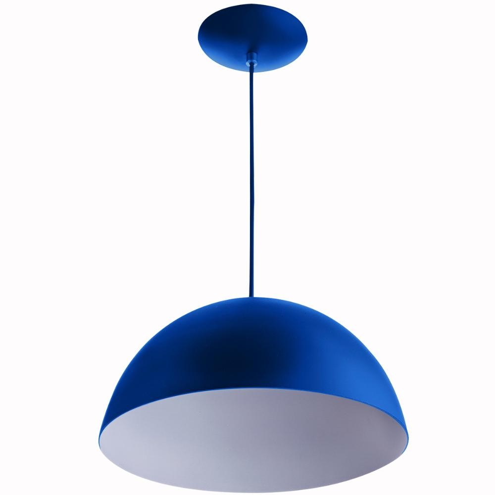 Lustre Pendente Meia Lua 40cm De Alumínio Azul