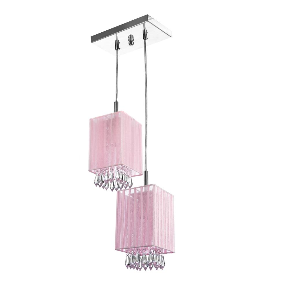 Lustre Sala Cganza Duplo Quadrado Cristal Acrílico Rosa