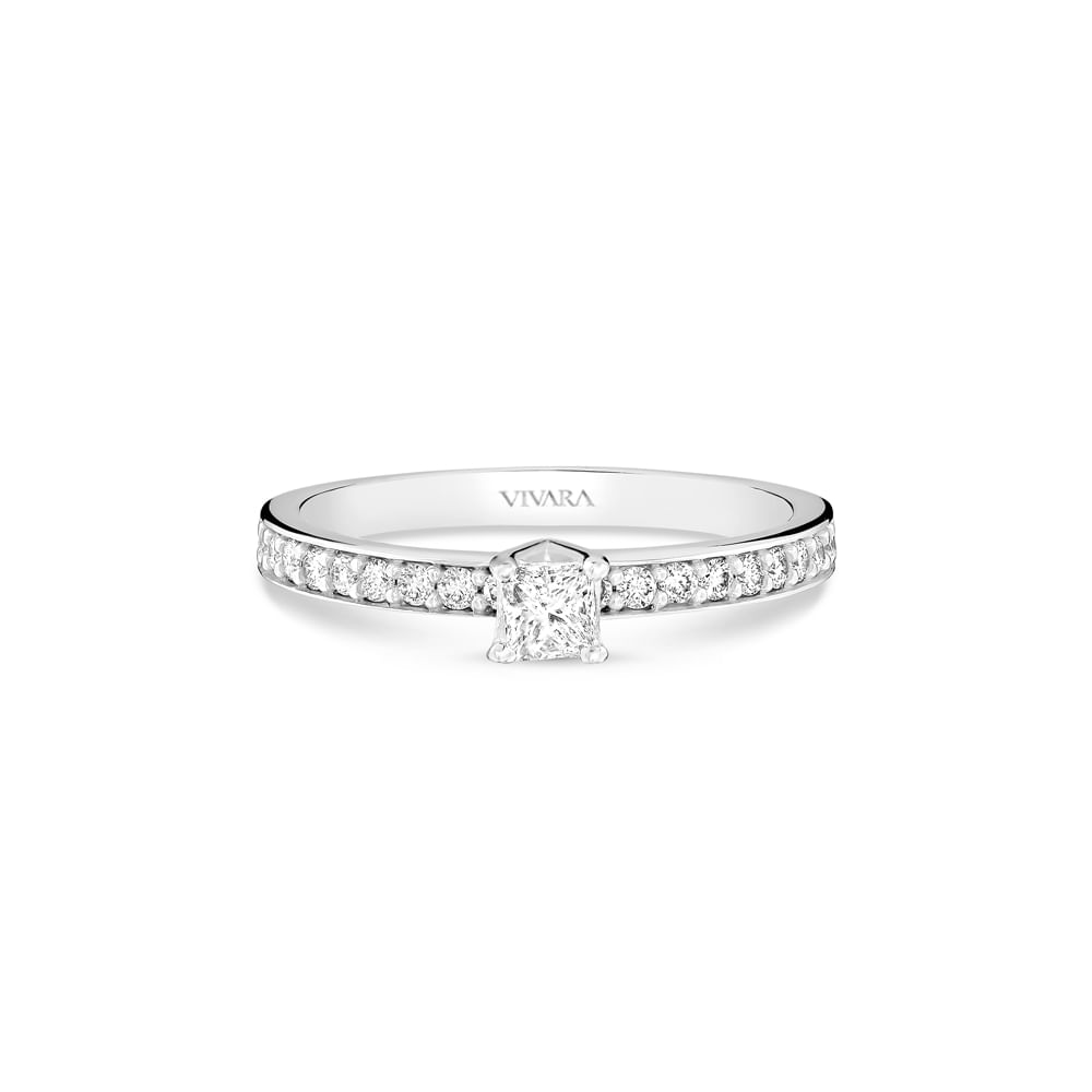 Anel Solitário Shapes em Ouro Branco 18k com Diamantes 0,16 ct