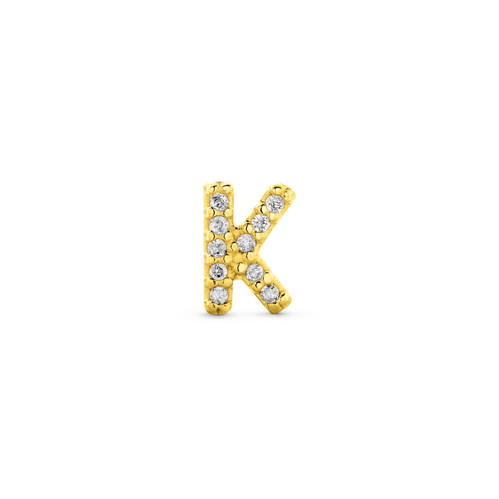 Brinco Único Letra K em Ouro Amarelo 18k com Diamantes