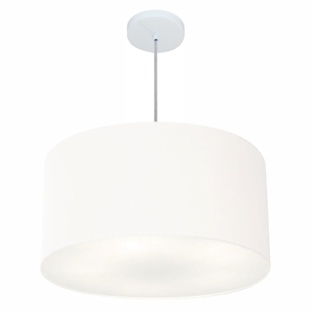 Pendente Cilíndrico Md-4080 Cúpula em Tecido 60x30cm Branco - Bivolt