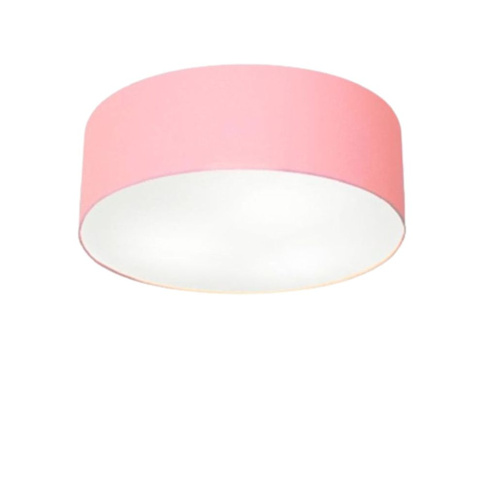 Plafon Cilíndrico Md-3046 Cúpula em Tecido 35x12cm Rosa Bebê - Bivolt