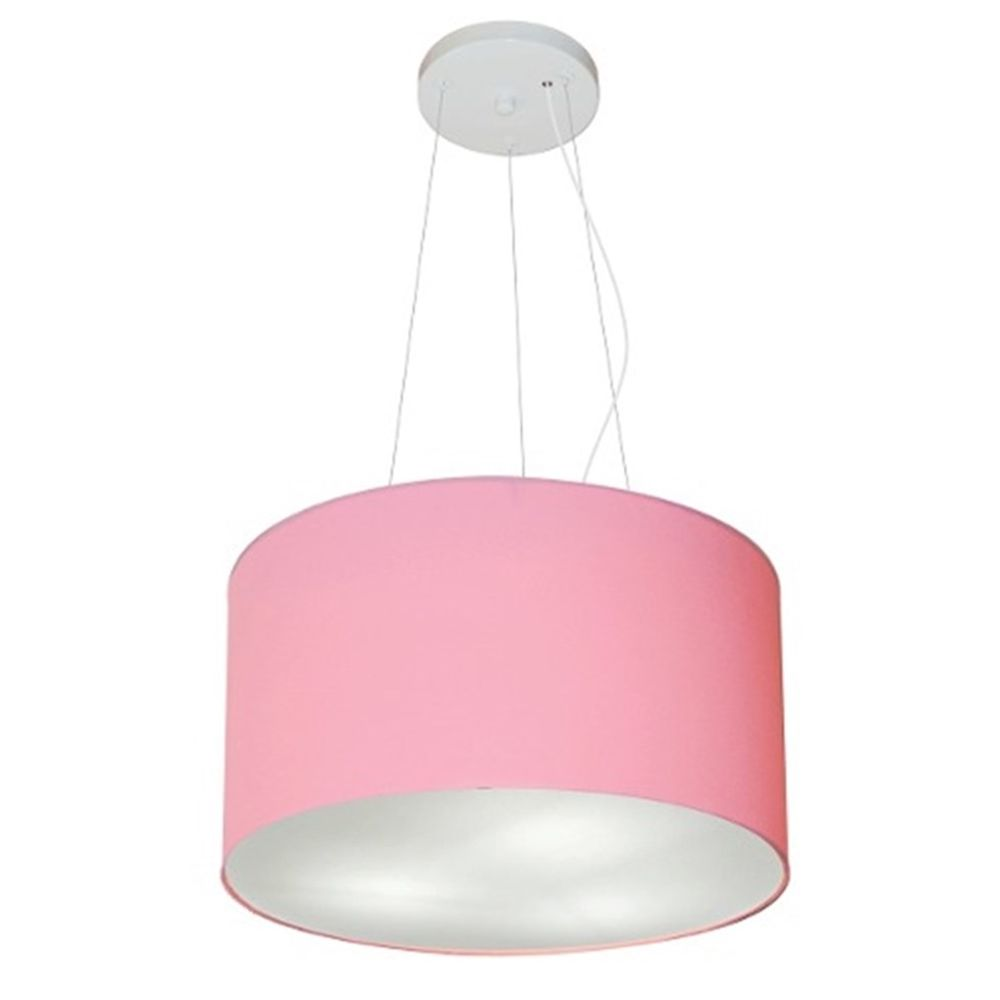 Pendente Cilíndrico Md-4009 Cúpula em Tecido 40x21cm Rosa Bebê - Bivolt