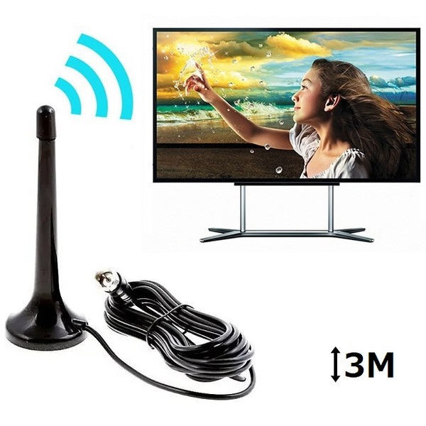 Antena Digital Tv Interna Amplificada Hdtv 4k Hd - Cabo 3m