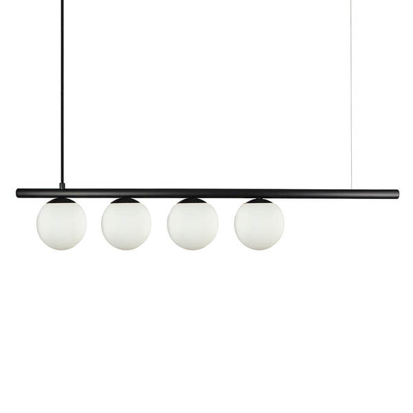 Lustre Pendente Figo PRETO - 4 Globos Esfera de Vidro Branco