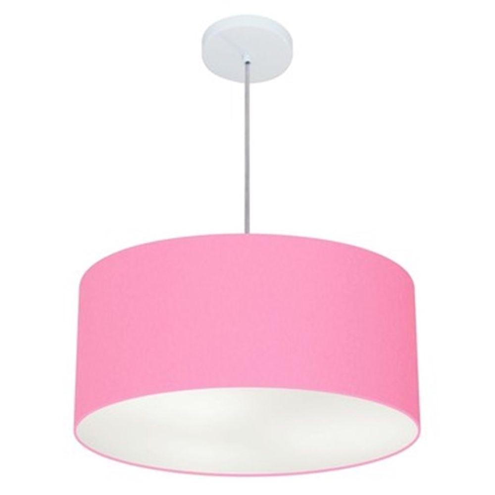 Pendente Cilíndrico Md-4100 Cúpula em Tecido 50x25cm Rosa Bebê - Bivolt