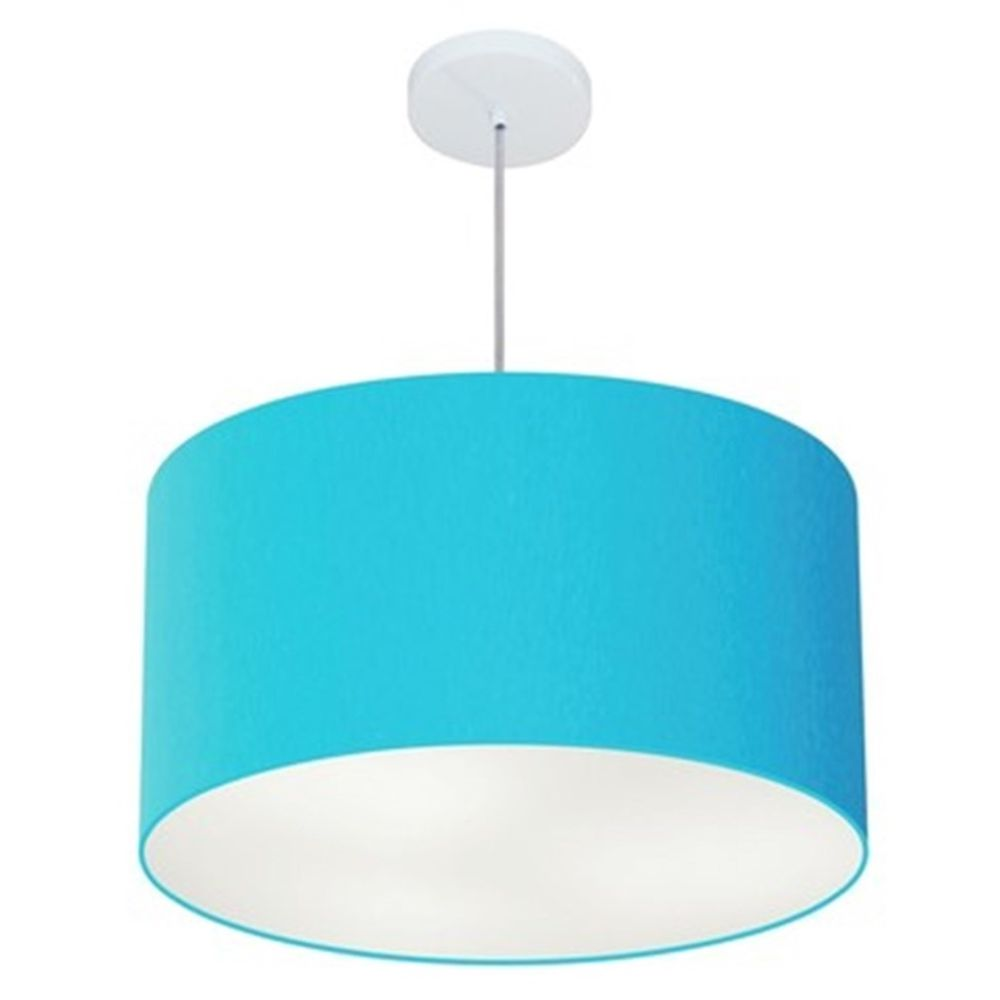 Pendente Cilíndrico Md-4101 Cúpula em Tecido 60x30cm Azul Turquesa - Bivolt