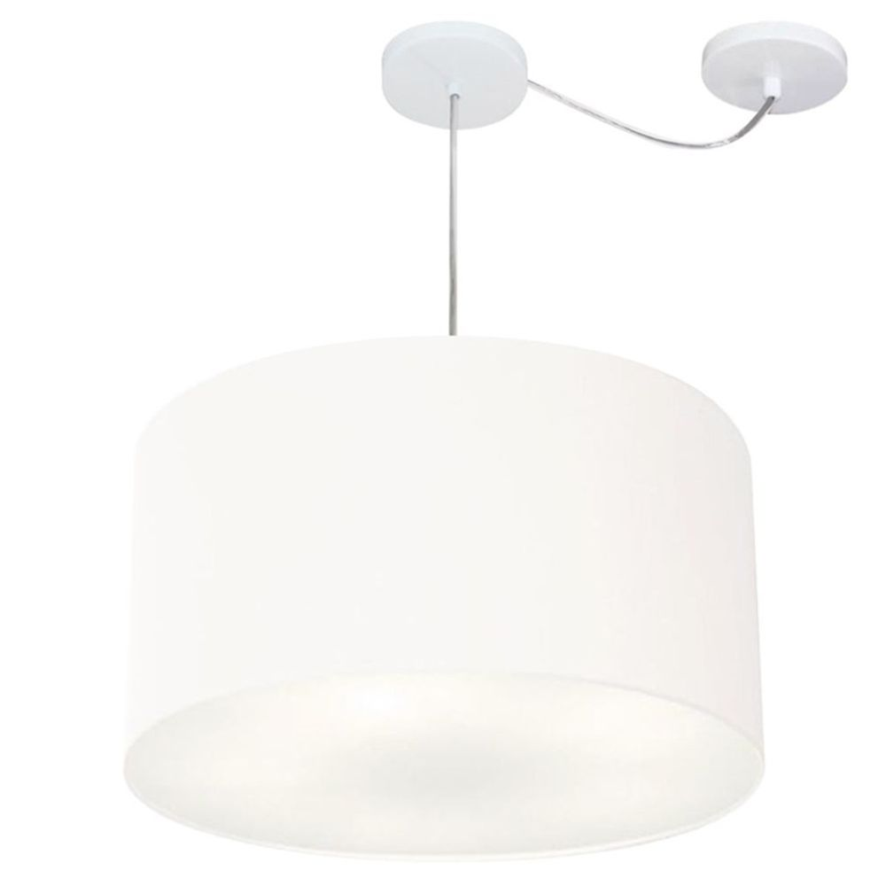 Pendente Cilíndrico Com Desvio Md-4168 Cúpula em Tecido 60x30cm Branco - Bivolt