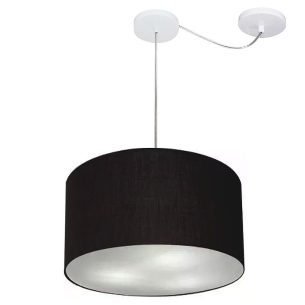 Pendente Cilíndrico Com Desvio Md-4163 Cúpula em Tecido 40x25cm Preto - Bivolt