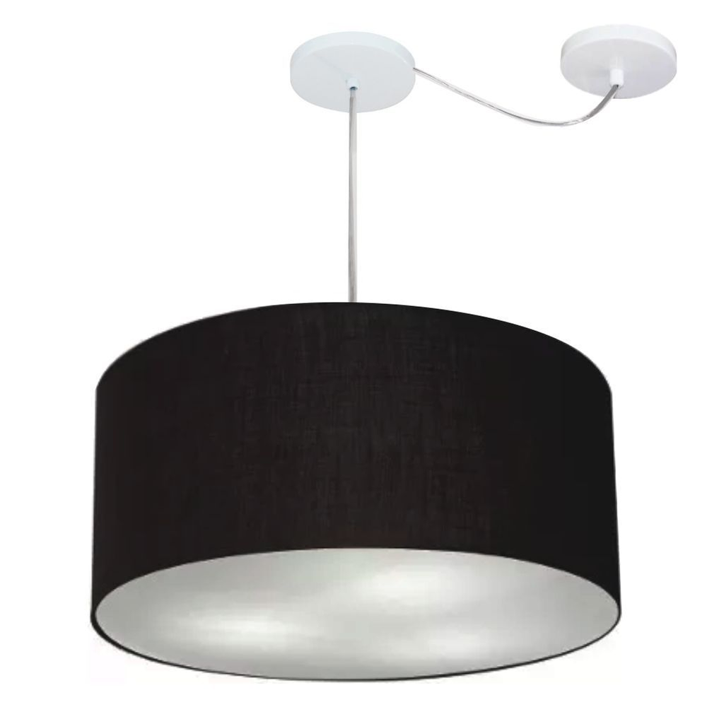 Pendente Cilíndrico Com Desvio Md-4252 Cúpula em Tecido 55x25cm Preto - Bivolt