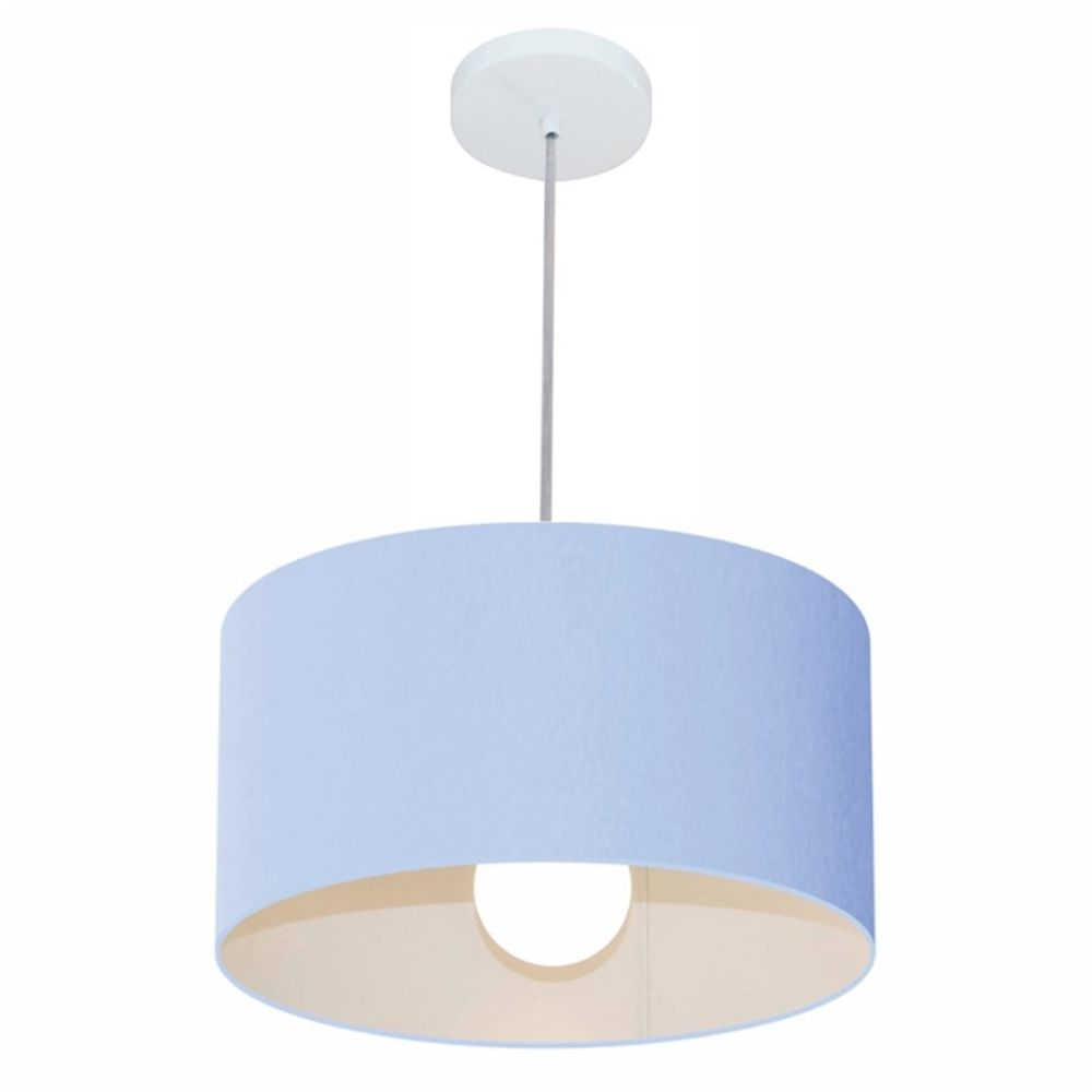 Pendente Cilíndrico Md-4031 Cúpula em Tecido 40x21cm Azul Bebê - Bivolt