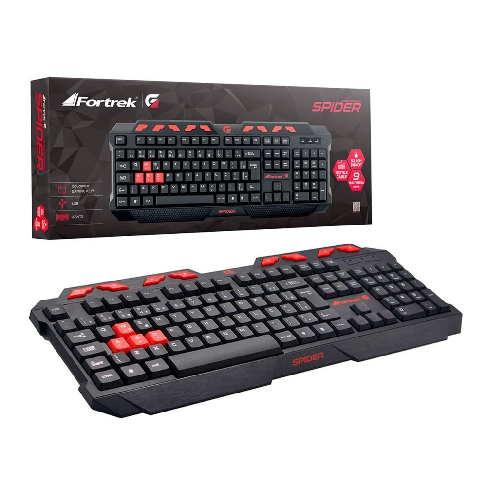 Teclado Gamer Fortrek Spider GK706, usb, ABNT2, Preto e Vermelho - 68730