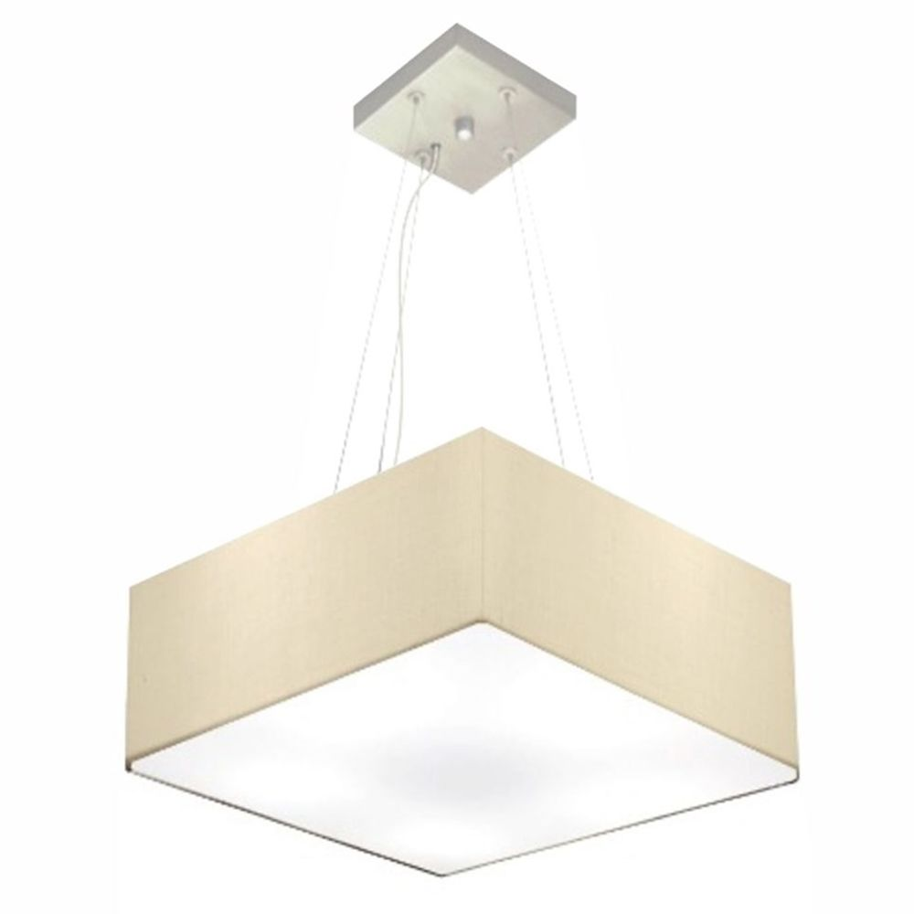 Pendente Quadrado Md-4194 Cúpula em Tecido 12-40x40cm Algodão Crú - Bivolt