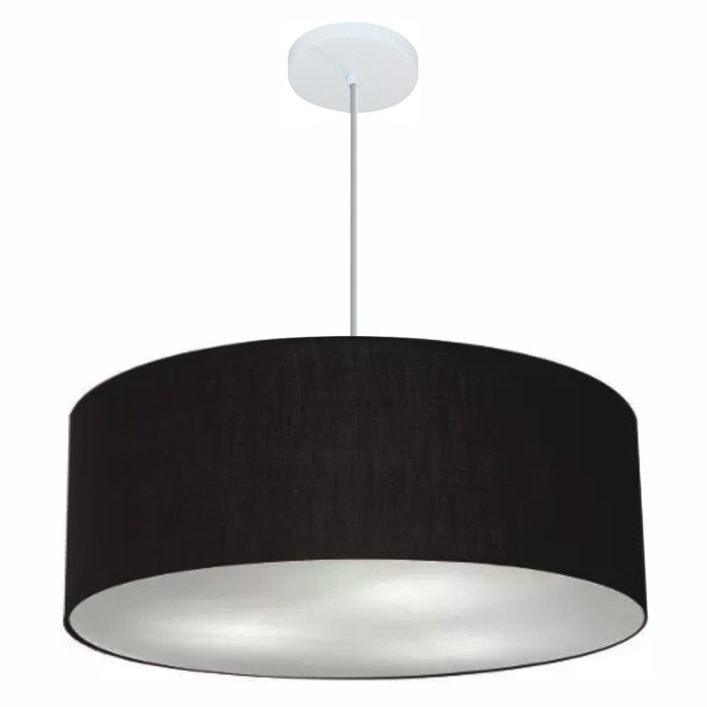 Pendente Cilíndrico Md-4079 Cúpula em Tecido 60x21cm Preto - Bivolt