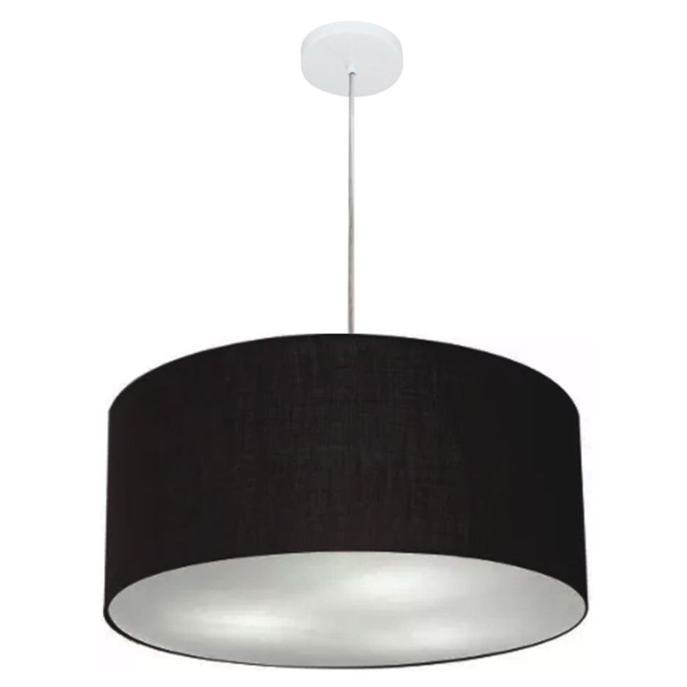 Pendente Cilíndrico Md-4100 Cúpula em Tecido 50x25cm Preto - Bivolt