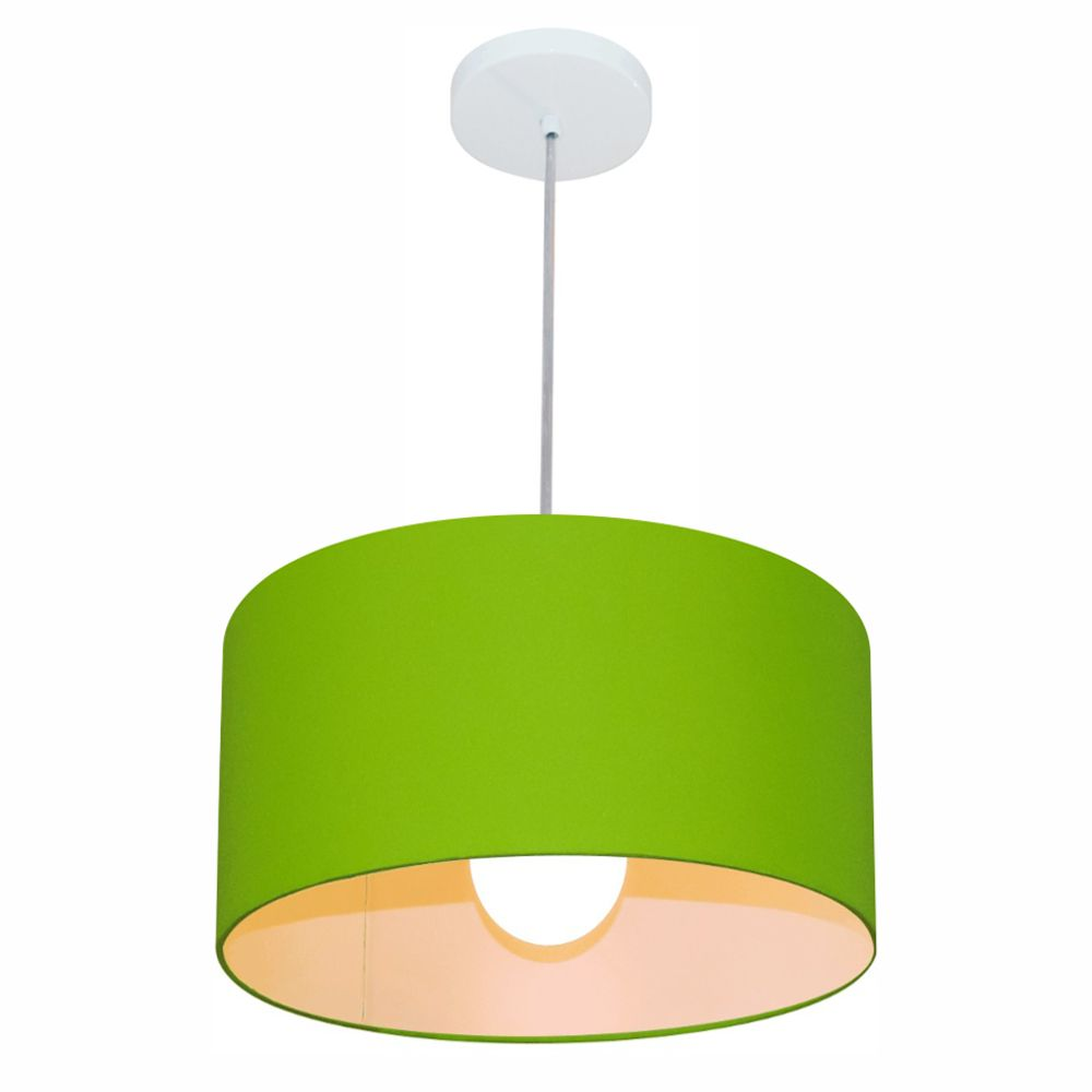 Pendente Cilíndrico Md-4031 Cúpula em Tecido 40x21cm Verde Limão - Bivolt