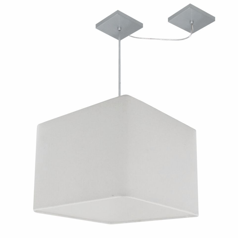 Pendente Quadrada C/ Desvio Md-4269 Cúpula em Tecido 30/40x40cm Branco - Bivolt