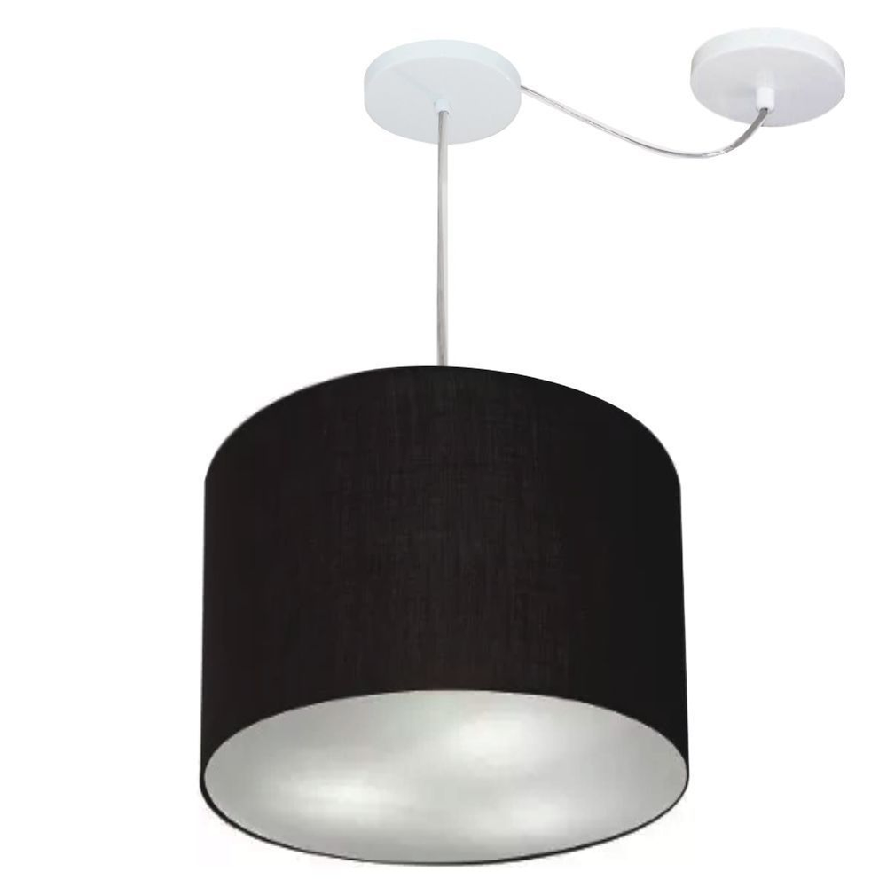 Pendente Cilíndrico Com Desvio Md-4237 Cúpula em Tecido 40x30cm Preto - Bivolt