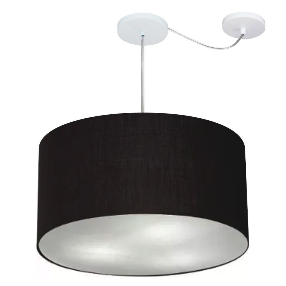 Pendente Cilíndrico Com Desvio Md-4264 Cúpula em Tecido 55x30cm Preto - Bivolt