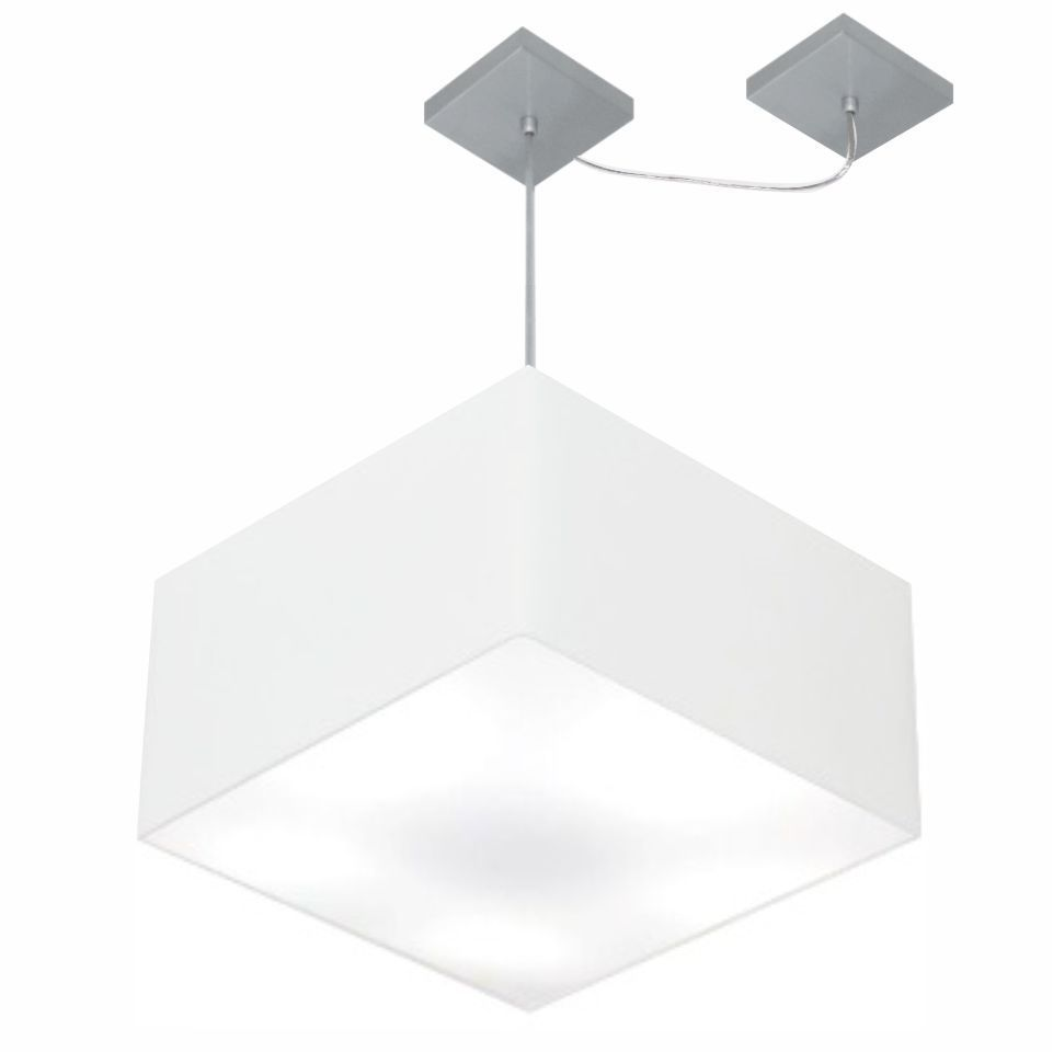 Pendente Quadrada C/ Desvio Md-4271 Cúpula em Tecido 30/40x40cm Branco - Bivolt