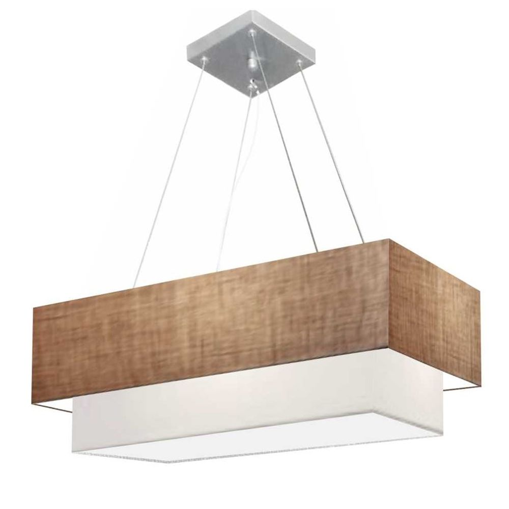 Pendente Duplo Retangular Vivare Md-4138 Cúpula em Tecido 70x30cm x 60x25cm LP/BR - Bivolt