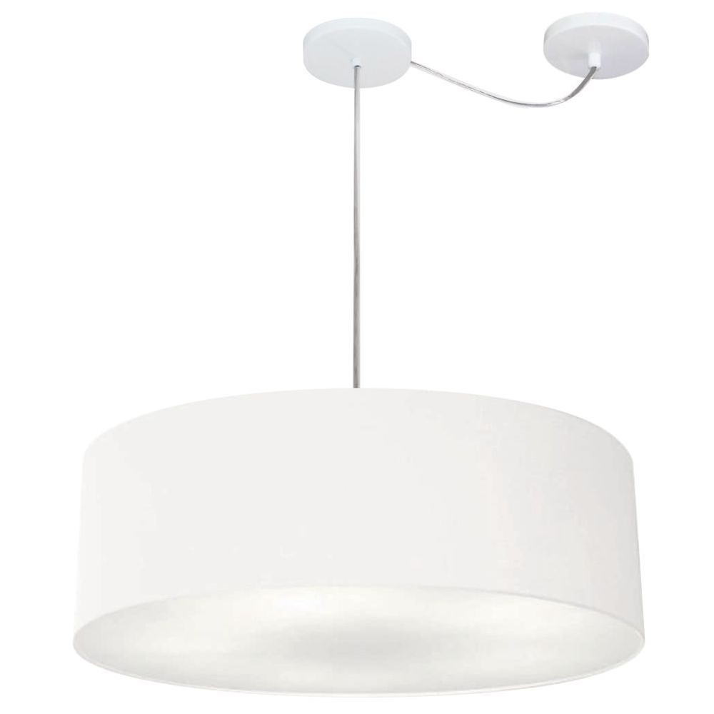 Pendente Cilíndrico Com Desvio Md-4262 Cúpula em Tecido 55x15cm Branco - Bivolt